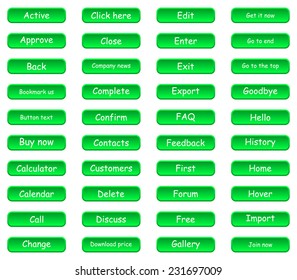 set of green buttons on the white background