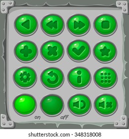 Set of green  buttons, vector game icons for interface