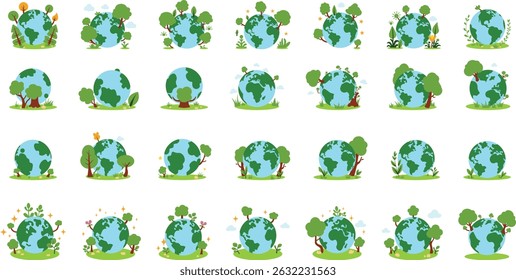 set of green cartoon Earth ENVIRONMENT shape