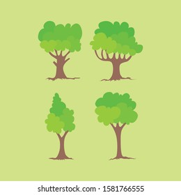 set of green cartoon trees, vector of tree