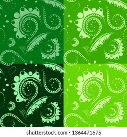 Set of green carved flowers and petals. To create a summer mood.