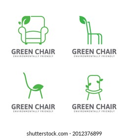 Set of green chair logo,chair and green tree shoots logo design vector template