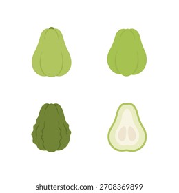 Conjunto de Ilustración vectorial de verduras de calabaza chayote verde para el ícono de alimentos frescos.