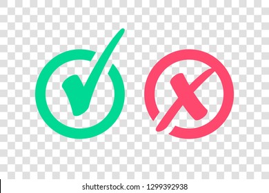 Set of Green Check Mark Icon and Red X cross Tick Symbol