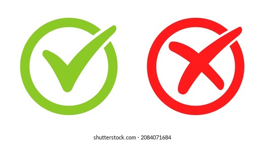 Set of Green Check Mark Icon and Red X cross Tick Symbol
