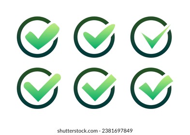 Icono de Marcar marca de verificación verde. Signo Sí, icono Aprobado. Aceptación correcta, acordar la aplicación. Ilustración de material vectorial