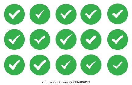 Set of green check mark icon set vector on a white background