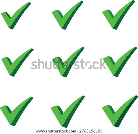 Set of Green Check Mark Icons 3D Vector Illustration Collection for Success and Approved Concept