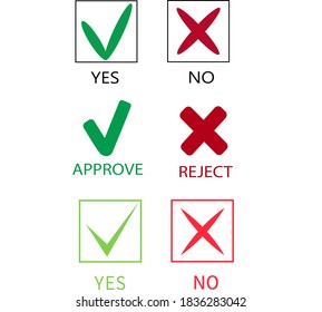 Set of green check mark, red cross icons. Approval and rejection symbols. Do and do not. Vector image
