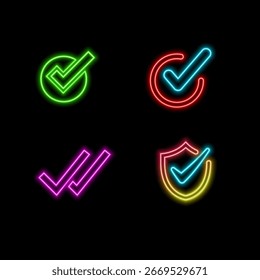 Set of green check mark, red cross, neon style.x mark icon, right and wrong flat rounded sign concept vector illustration. tick mark symbol and x cross icon in circle shape - isolated Check mark butto