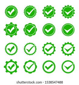 set of green check marks in a circle on a white background