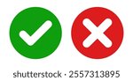 Set of green checkmark, red cross, x mark icon, flat rounded right and wrong sign concept vector illustration. tick mark symbol and x cross icon in a circle shape - isolated Check mark buttons.