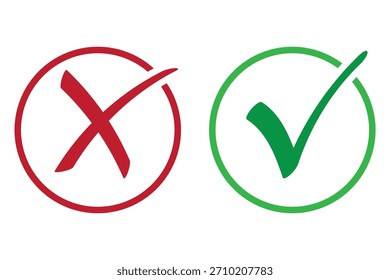 Conjunto de marca de verificación verde, cruz roja, icono de marca x, concepto de señal plana redondeada derecha e incorrecta. símbolo de marca de garrapata Png y icono de cruz x