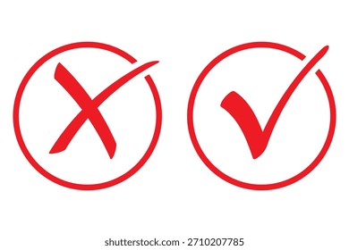Conjunto de marca de verificación verde, cruz roja, icono de marca x, concepto de señal plana redondeada derecha e incorrecta. símbolo de marca de garrapata Png y icono de cruz x