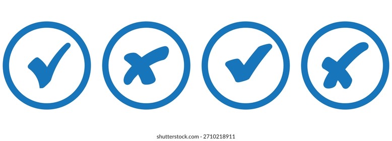 Set of green checkmark, red cross, x mark icon, flat rounded right and wrong sign concept vector illustration. tick mark symbol and x cross icon