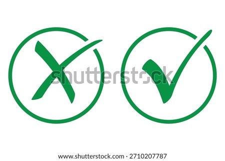 Set of green checkmark, red cross, x mark icon, flat rounded right and wrong sign concept Png. tick mark symbol and x cross icon