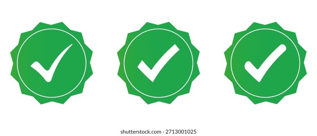 Satz grüner Markierungsvektorsymbole. Verifizierung von Profilen und sozialen Medien.