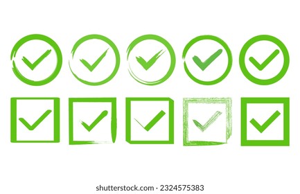 A set of green checkmarks for the interface.Icons yes, approved, right. Collection of confirmation symbols.