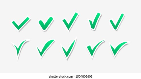 Set of green checkmarks. Vector icons.