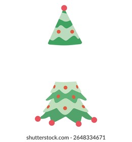 set of green christmas tree with red balls. flat vector illustration isolated on white background.