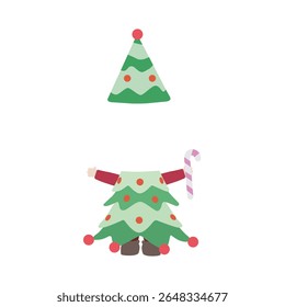 set of green christmas tree with red balls. flat vector illustration isolated on white background.