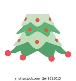 set of green christmas tree with red balls. flat vector illustration isolated on white background.
