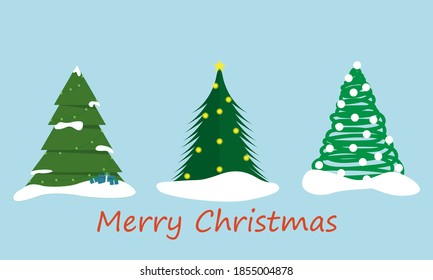 Set Green Christmas tree symbol of Happy New Year. Merry Christmas. Sparkling light decoration. Bright shiny design Christmas illustration