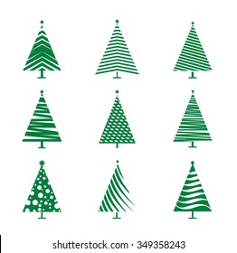 Set of Green Christmas Tree. Vector Illustration and Icons