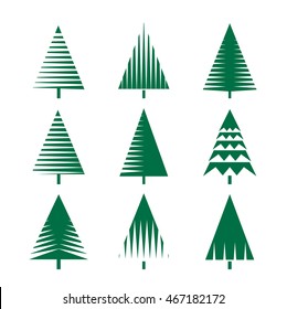 Set of Green Christmas Tree. Vector Illustration and Icons