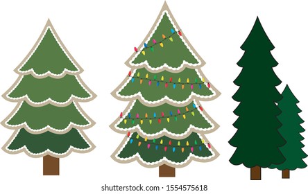set of green christmas trees	