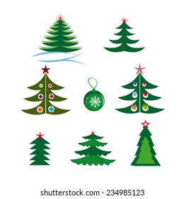 Set Green Christmas Trees Stock Vector (Royalty Free) 234985123 ...