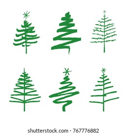 Set of green Christmas Trees. Drawing Vector illustration.