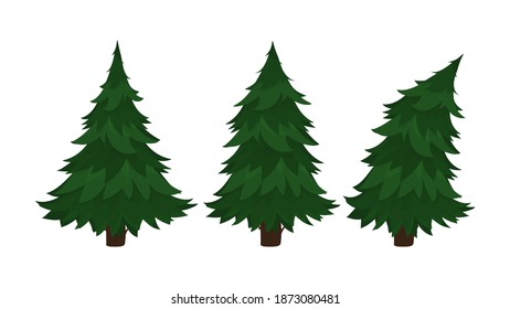 Set of Green Christmas trees isolated on white background. Pine tree in a flat style. Vector.