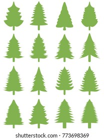 Set of green Christmas trees on a white background