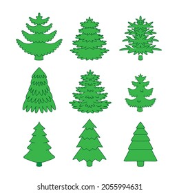 Set of green Christmas trees. vector illustration