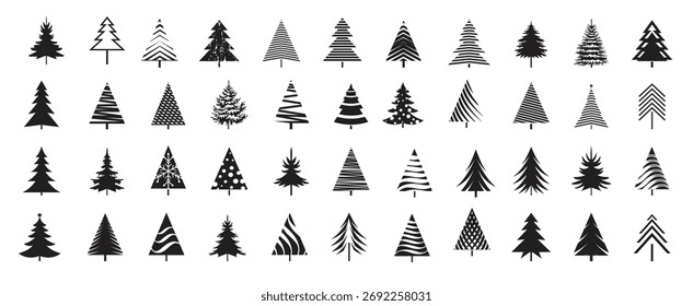 Establecer árboles de Navidad verdes. Ilustración vectorial e íconos. 