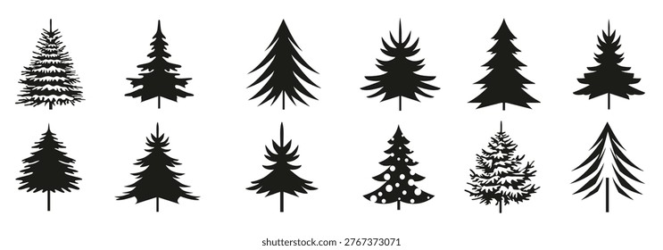 Set green Christmas Trees. Vector Illustration and Icons. 