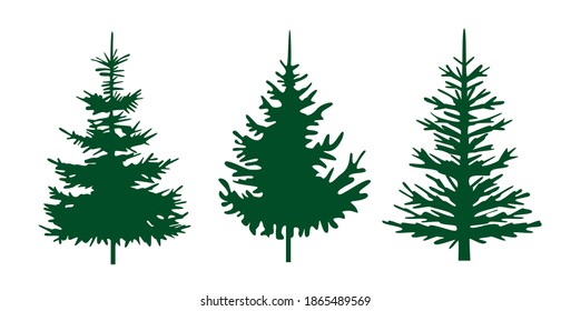 A set of green Christmas Trees Winter season design elements and simply pictogram collection. Isolated vector xmas Icons and Illustration.