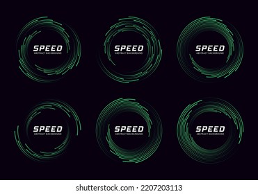 Set of green circle dotted speed lines. Design element for frame, logo, tattoo, web pages, prints, posters, template, abstract vector background.