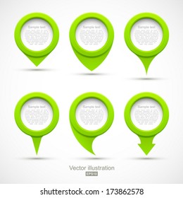 Set of green circle pointers 3D.