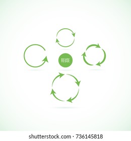 Set of green circular arrows on white background