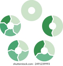 Set of green circular flowcharts