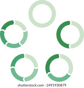 Set of green circular flowcharts