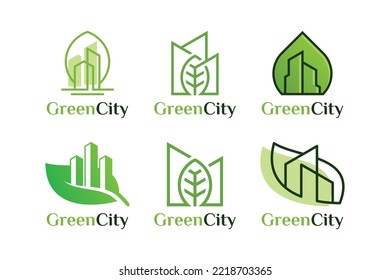 Set von Green City Logo. Umweltfreundliches Logo-Design-Konzept für Wohnungen.