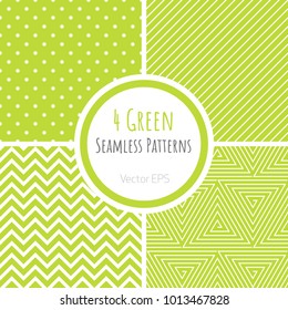 Set of green classic geometrical seamless patterns
