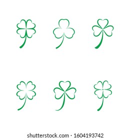 Set of Green Clover Leaf icon Template Design Vector