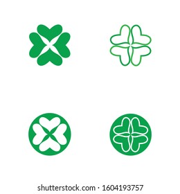 Set of Green Clover Leaf icon Template Design Vector