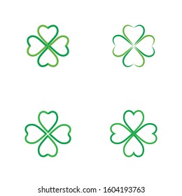 Set of Green Clover Leaf icon Template Design Vector