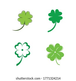 Set of Green Clover Leaf icon Template Design Vector