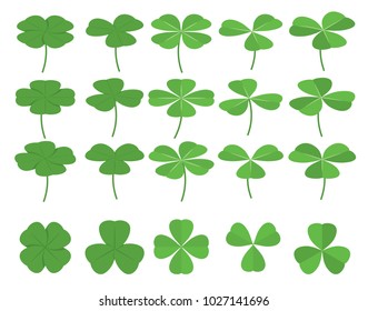 Set of green clover leafs, shamrocks. Symbol of St.Patrick's Day. Isometric flat vector illustration for design